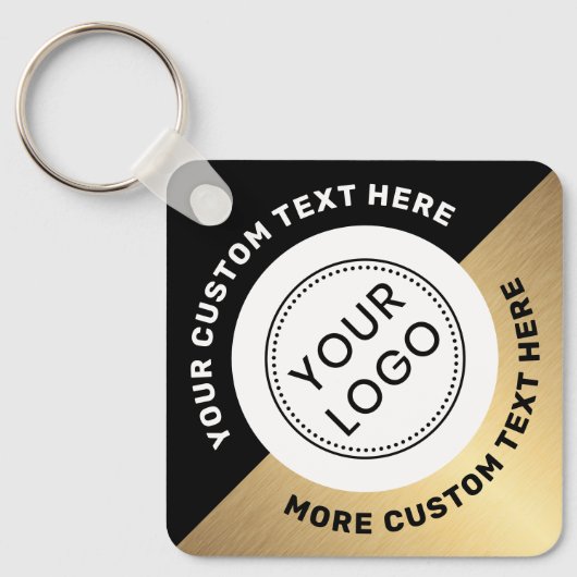 Logo QR-Code und schwarzer goldfarbener Farbverlau Schlüsselanhänger (Vorderseite)