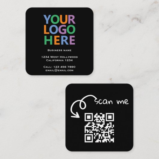 Logo-QR-Code und Text individuell angepasst Quadratische Visitenkarte (Vorne/Hinten)