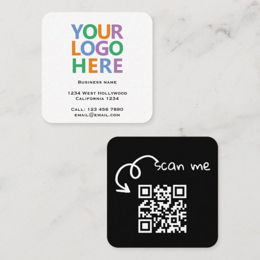 Logo QR-Code und Text individuell angepasst Quadratische Visitenkarte (Vorne/Hinten)
