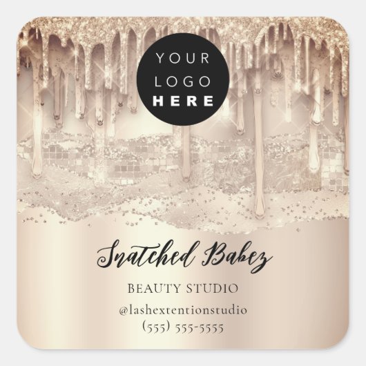 Logo-QR-Code Vielen Dank, dass Sie Rose-Gold-Tropf Quadratischer Aufkleber (Vorderseite)