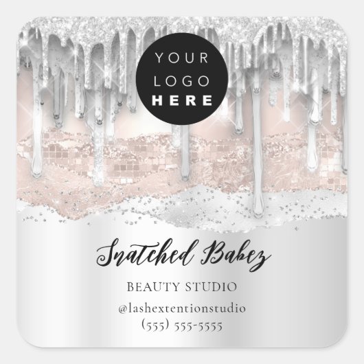 Logo-QR-Code Vielen Dank, dass Sie Silver-Tropfen Quadratischer Aufkleber (Vorderseite)