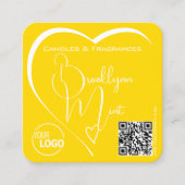 Logo QR-Code Vorlage Kalligrafie Gelbes Herz Quadratische Visitenkarte (Vorderseite)