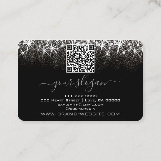 Logo QR-Code Vorlage Leuchtender Platinsilber Visitenkarte (Rückseite)
