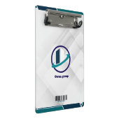 Logo & QR-Code weißer Hintergrund Mini Klemmbrett (Schrägansicht)