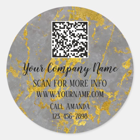 Logo QR Code Werbeaktion Online Shop Marble Gold Runder Aufkleber (Vorderseite)