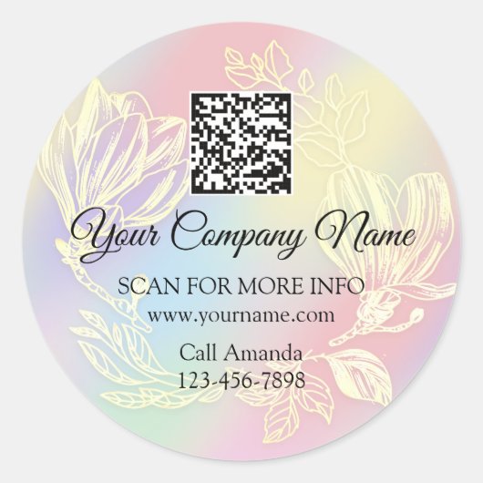 Logo QR Code Werbeshop Ombre Blumenschrift Runder Aufkleber (Vorderseite)
