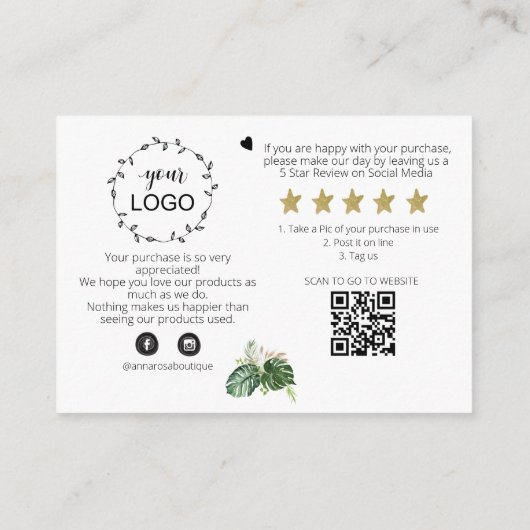 ~ LOGO QR DANK SIE überprüfen BOTANISCHE EXOTISCHE Begleitkarte (Rückseite)