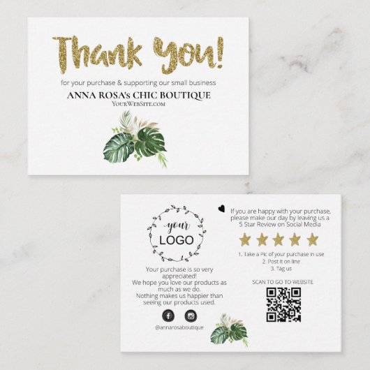 ~ LOGO QR DANK SIE überprüfen BOTANISCHE EXOTISCHE Begleitkarte (Vorne/Hinten)