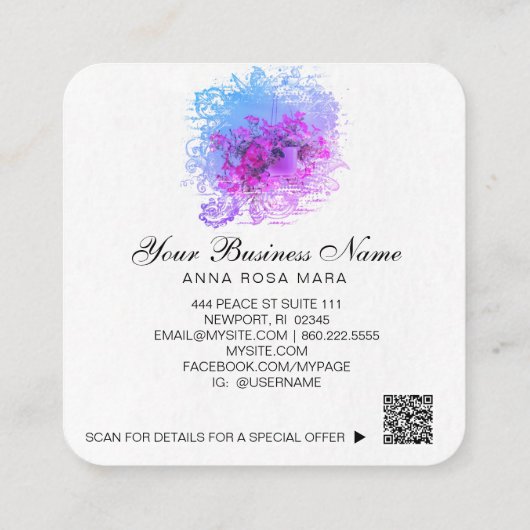 * Logo QR Floral Blume mit NEON Petunia Pot Quadratische Visitenkarte (Rückseite)