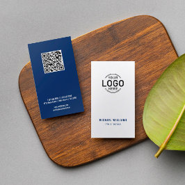 Logo QR Minimalistisch White Navy Blue Visitenkarte