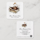 *~* Logo QR Peach Gold Rose Floral Blume Quadratische Visitenkarte (Vorne/Hinten)