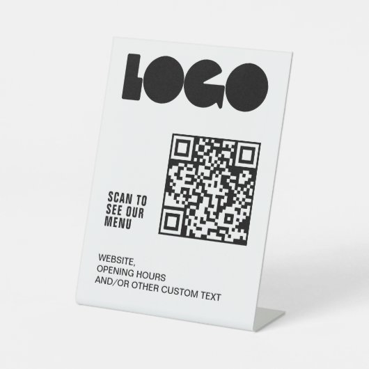 Logo QR Scan Menü Weißes Restaurant Sockelschild (Vorderseite)
