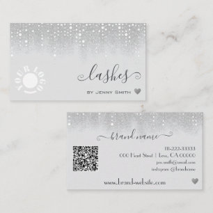 Logo-QR-Vorlage Hübscher weißer Silber-Glitzer-Reg Visitenkarte