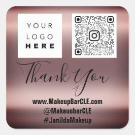 Logo-QRCode-Name Danke, Rose beim Einkauf verschwi Quadratischer Aufkleber