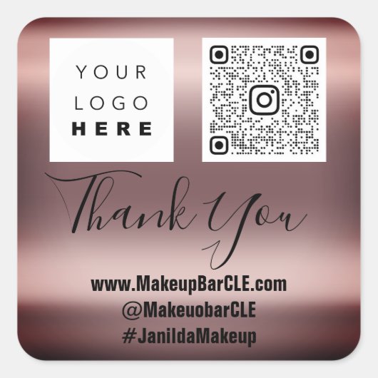 Logo-QRCode-Name Danke, Rose beim Einkauf verschwi Quadratischer Aufkleber (Vorderseite)