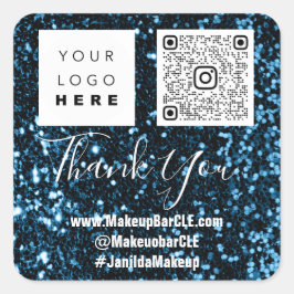 Logo QRCode Name Danke Shopping Blue Navy Quadratischer Aufkleber