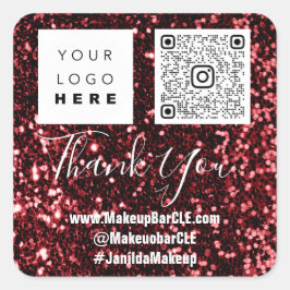 Logo QRCode Name Danke Shopping Burgundy Glitzer Quadratischer Aufkleber