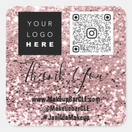 Logo QRCode Name Danke Shopping Glitzer Rose Quadratischer Aufkleber