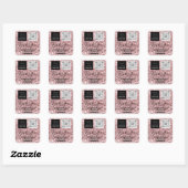Logo QRCode Name Danke Shopping Glitzer Rose Quadratischer Aufkleber (Blatt)