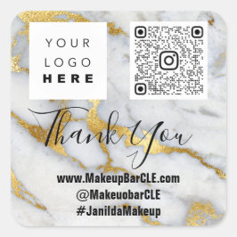 Logo QRCode Name Danke Shopping Gray Marble Gold Quadratischer Aufkleber