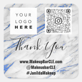 Logo QRCode Name Danke Shopping Marble Gray Blue Quadratischer Aufkleber