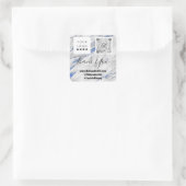 Logo QRCode Name Danke Shopping Marble Gray Blue Quadratischer Aufkleber (Tasche)