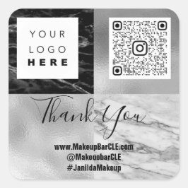 Logo QRCode Name Danke Shopping Marble Gray Geomet Quadratischer Aufkleber
