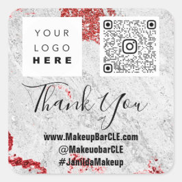 Logo QRCode Name Danke Shopping Marble Gray Red Quadratischer Aufkleber