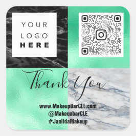 Logo QRCode Name Danke Shopping Marble Green Quadratischer Aufkleber