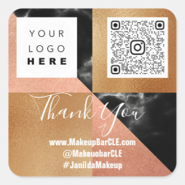 Logo QRCode Name Danke Shopping Marble Rose Quadratischer Aufkleber