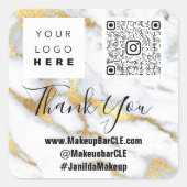 Logo QRCode Name Vielen Dank Shopping Imitate Marb Quadratischer Aufkleber (Vorderseite)