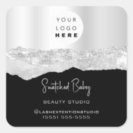 Logo QRCode Online Shop Glitzer Silver Gray Black Quadratischer Aufkleber