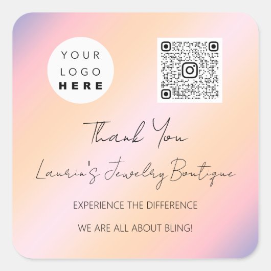 Logo QrCode Online Shop Holografisch Quadratischer Aufkleber (Vorderseite)