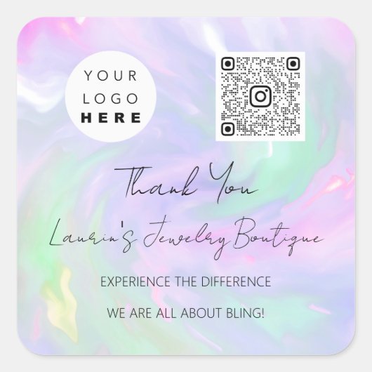 Logo QrCode Online Shop Holografisch Quadratischer Aufkleber (Vorderseite)