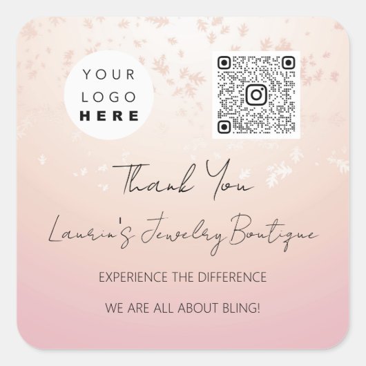 Logo QrCode Online Shop Pulver Rose Quadratischer Aufkleber (Vorderseite)