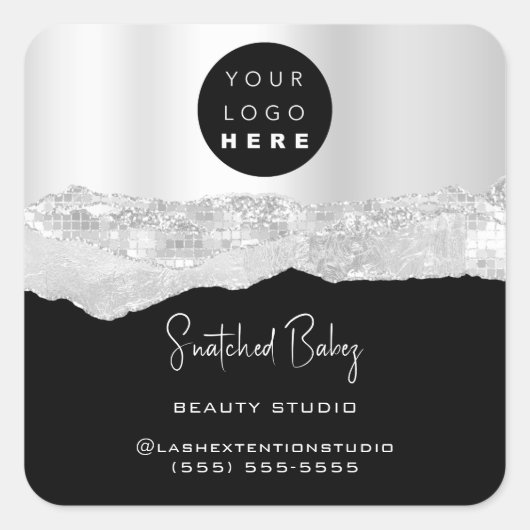 Logo QRCode Online Shop Strokes Silver Gray Black Quadratischer Aufkleber (Vorderseite)