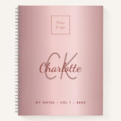 Logo rosa Monogramm Metall elegantes Geschäft Notizblock (Vorderseite)