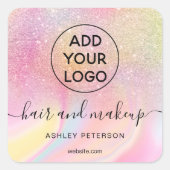 Logo Rosa Regenbogen Glitzer Marmor Chic Haar Make Quadratischer Aufkleber (Vorderseite)