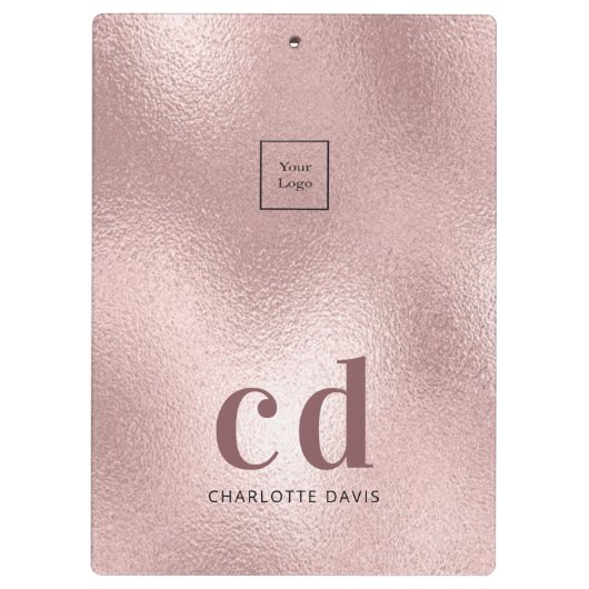 Logo-Rose Gold-Monogramm-Initialen Klemmbrett (Rückseite)