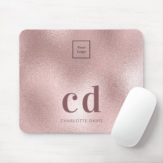 Logo Rose Gold Rosa Monogramm Initialen Geschäft Mousepad (Mit Mouse)