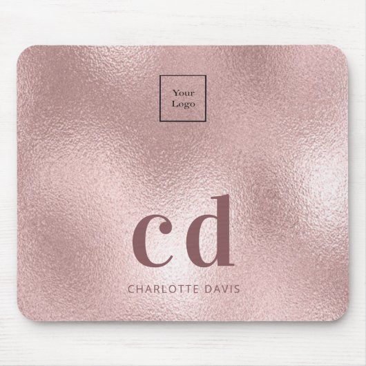 Logo Rose Gold Rosa Monogramm Initialen Geschäft Mousepad (Vorne)