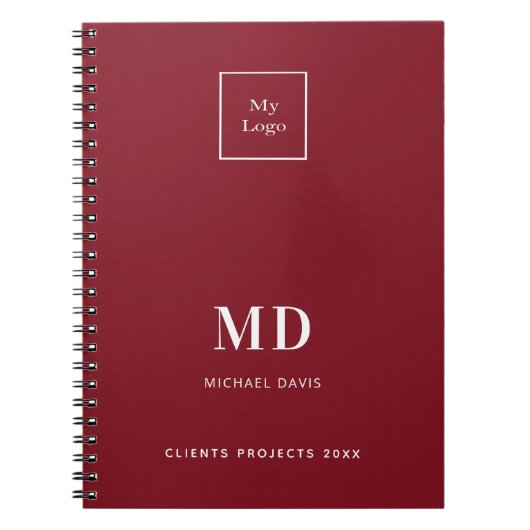 Logo-Rot-Weiß-Monogramm-Initialen Notizblock (Vorderseite)