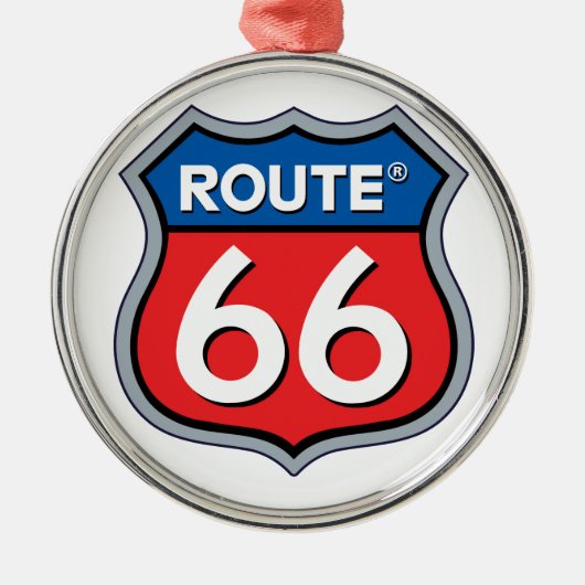 Logo "Route 66" Silbernes Ornament (Vorne)