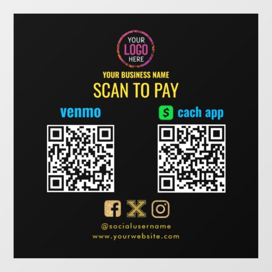 Logo Scan to Pay CashApp Venmo QR-Code Fensteraufkleber (Blatt)