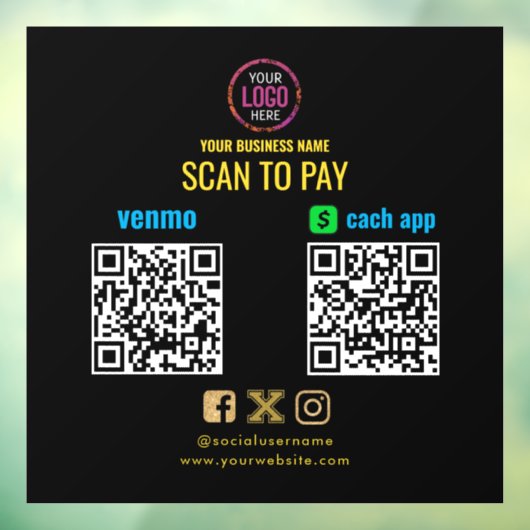 Logo Scan to Pay CashApp Venmo QR-Code Fensteraufkleber (Blatt 3)