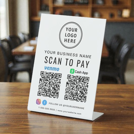 Logo Scan to Pay CashApp Venmo QR-Code Sockelschild