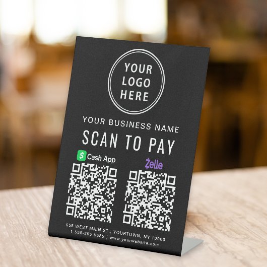 Logo Scan to Pay CashApp Zelle QR Codes Black Sockelschild