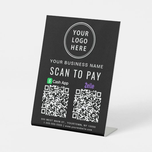 Logo Scan to Pay CashApp Zelle QR Codes Black Sockelschild (Vorderseite)