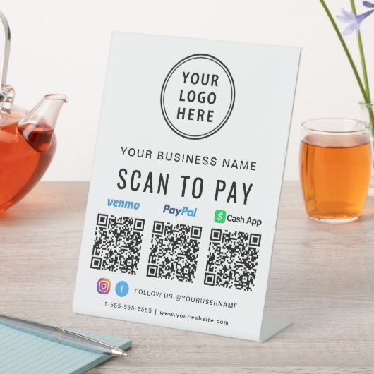 Logo-Scan zur Bezahlung Paypal Venmo CashApp QR Co Sockelschild (In Situ)