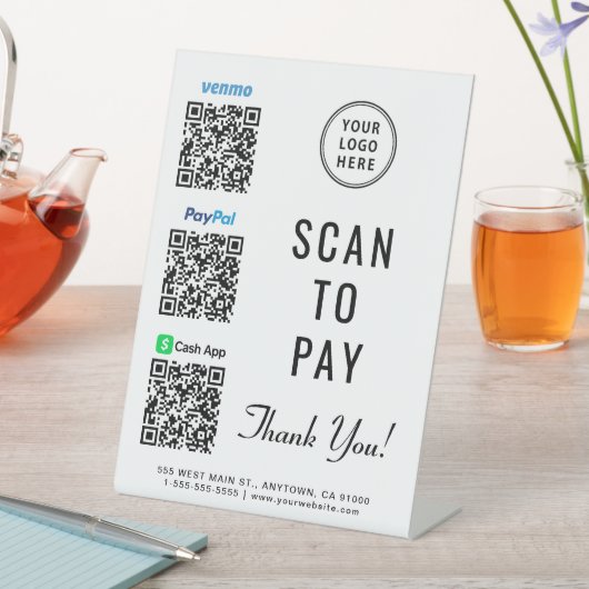 Logo-Scan zur Bezahlung Paypal Venmo CashApp QR Co Sockelschild (In Situ)